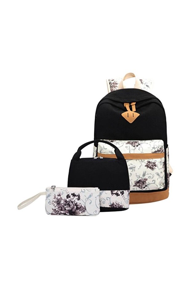 Black White Purple Polyester Zipper Children's Backpack Set