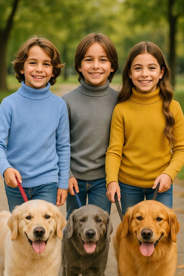 Unisex Children's Long Sleeve Full Turtleneck Corded Fabric Kaskorse Cotton Sweater Body 3 Pieces Blue Gray Mustard