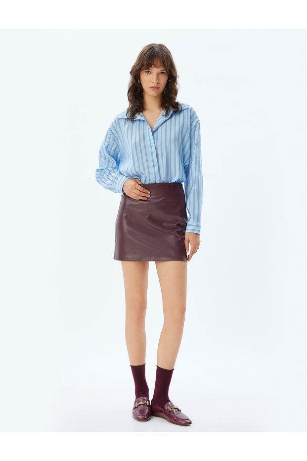 Slim Fit Shirt Collar Blue Women's Shirt 5Wak60084Pw6S5