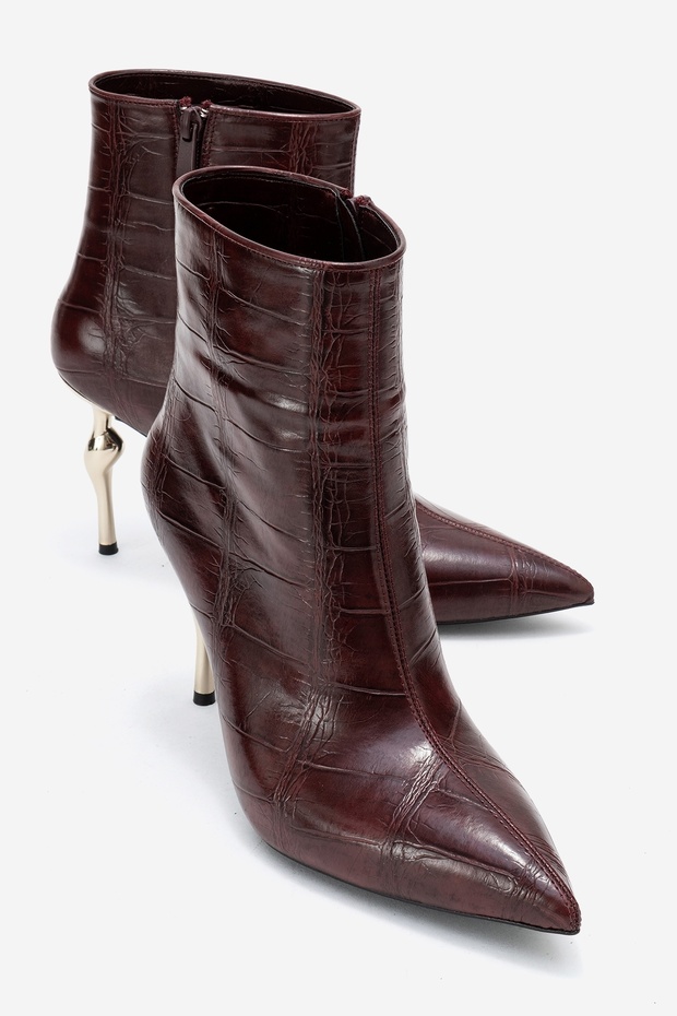 Crista Burgundy Print Pointed Toe Women's Heeled Boots