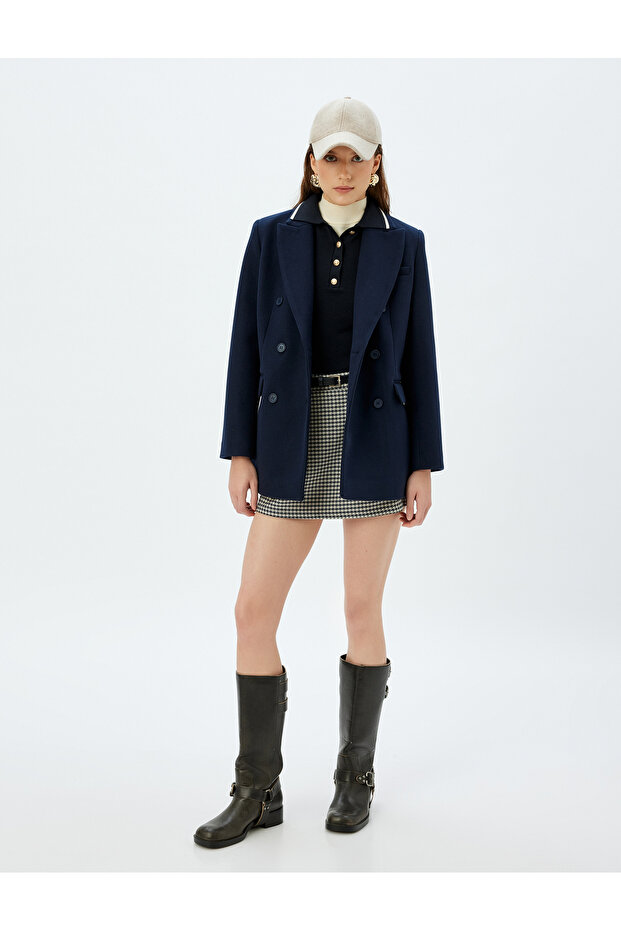 Shorts Lining Detailed Belted Pleated Detailed Houndstooth Patterned Mini Skirt