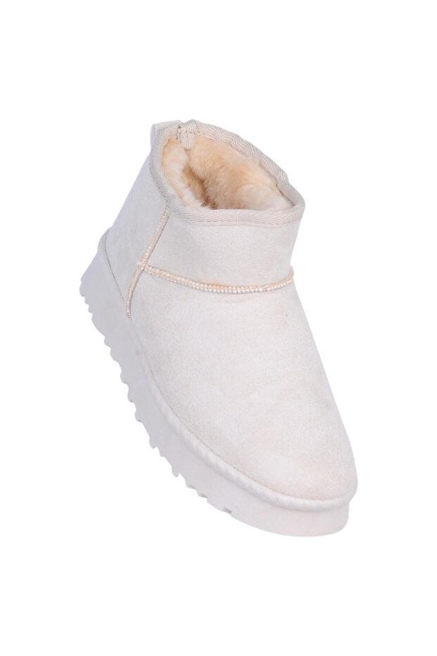 Rida Beige Women's Fur Lined Flat Boots
