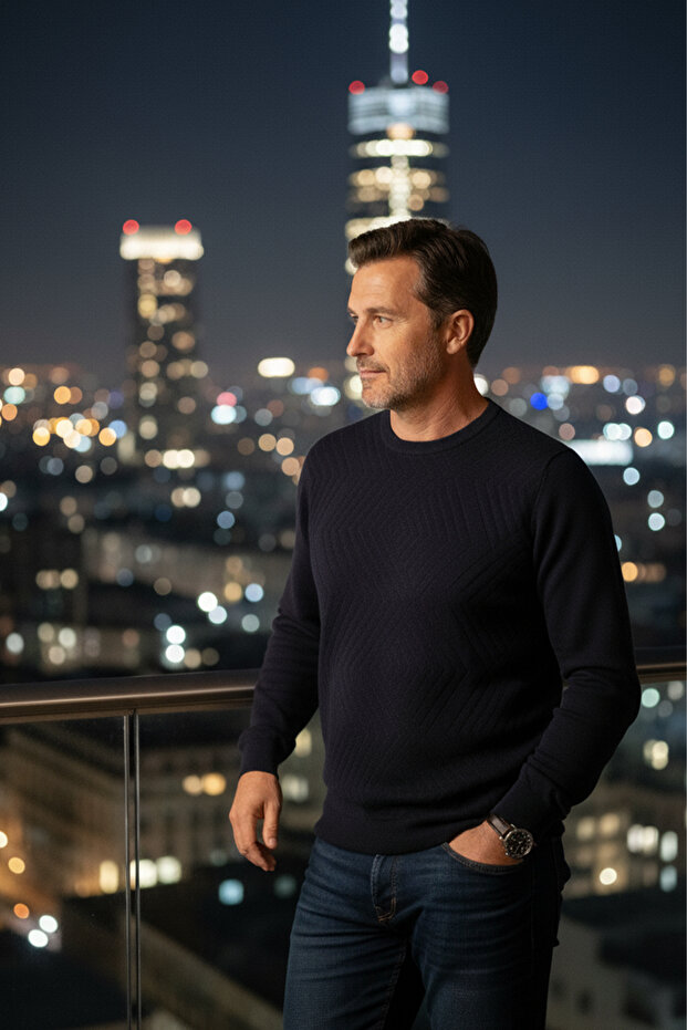 سترة رجالية بياقة دائرية ونقشة هندسية - 3