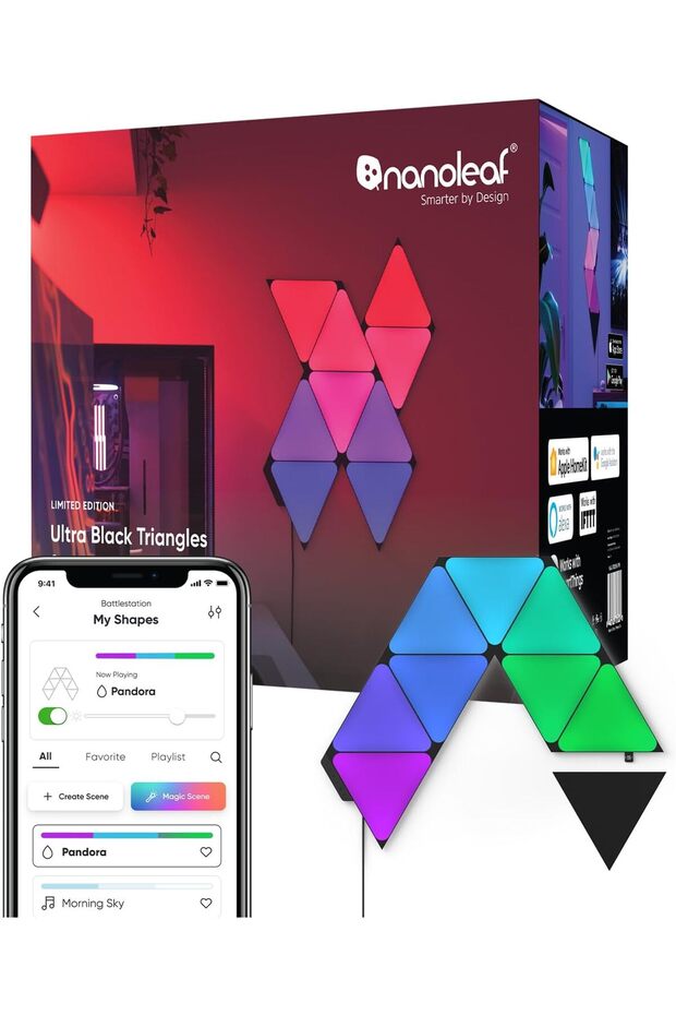 Shapes Ultra Black Triangles Smarter Kit (9 Pack) - Smart RGBW LED Wall Lights
