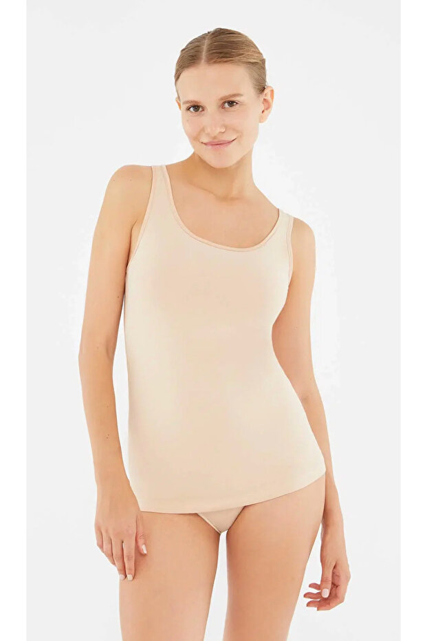 Kadın Geniş Yaka - Kalın Askılı, Basic % 95 Cotton 2'li Atlet - 1