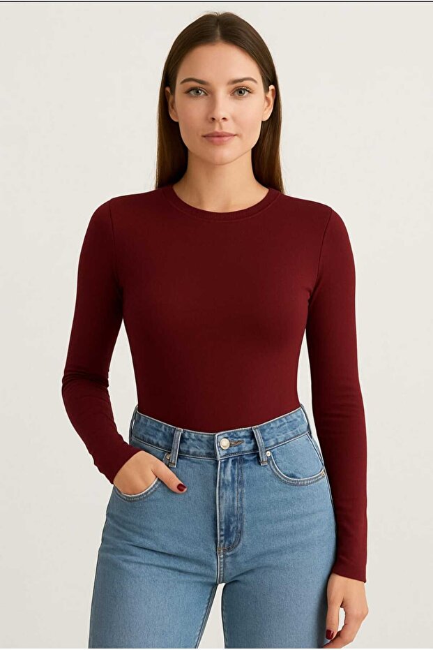 طاقم الرقبة الأساسية طويلة الأكمام الجسم - 4