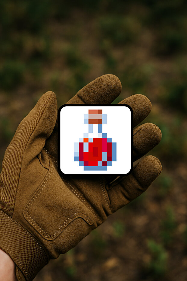 ملصق / شارة / شعار بتصميم زجاجة الإكسير الأحمر على طراز بيكسل - 1