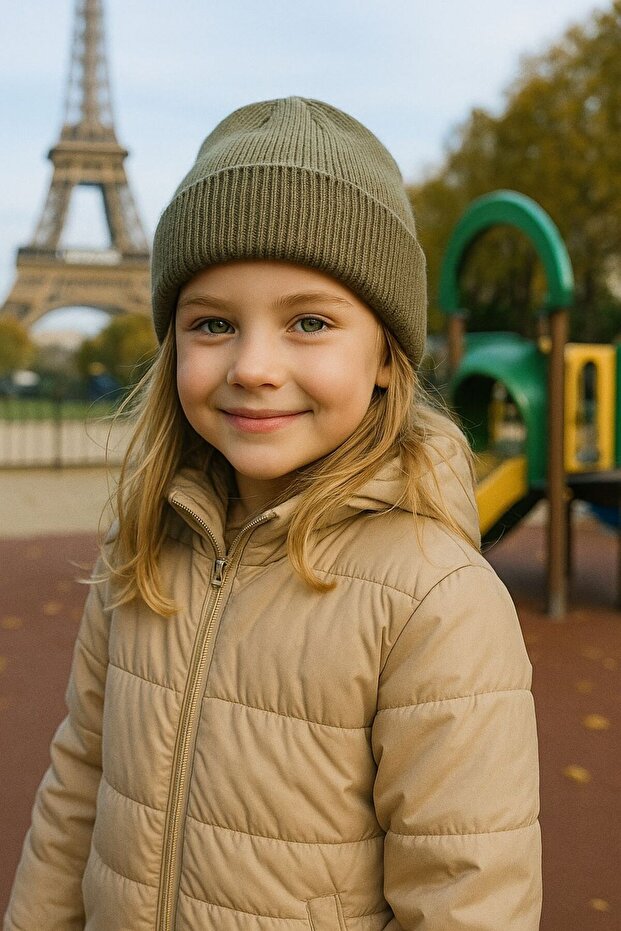Khaki Basic Girl's Beret 7-12 Years Old