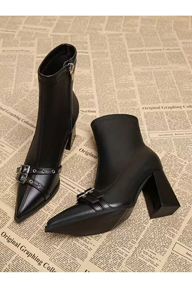 Women's Buckle Strap Heeled Boots