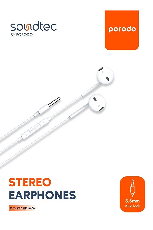 Soundtec Stereo Earphones, 3.5mm AUX, High-Clarity Mic, 3-Button Controls - White