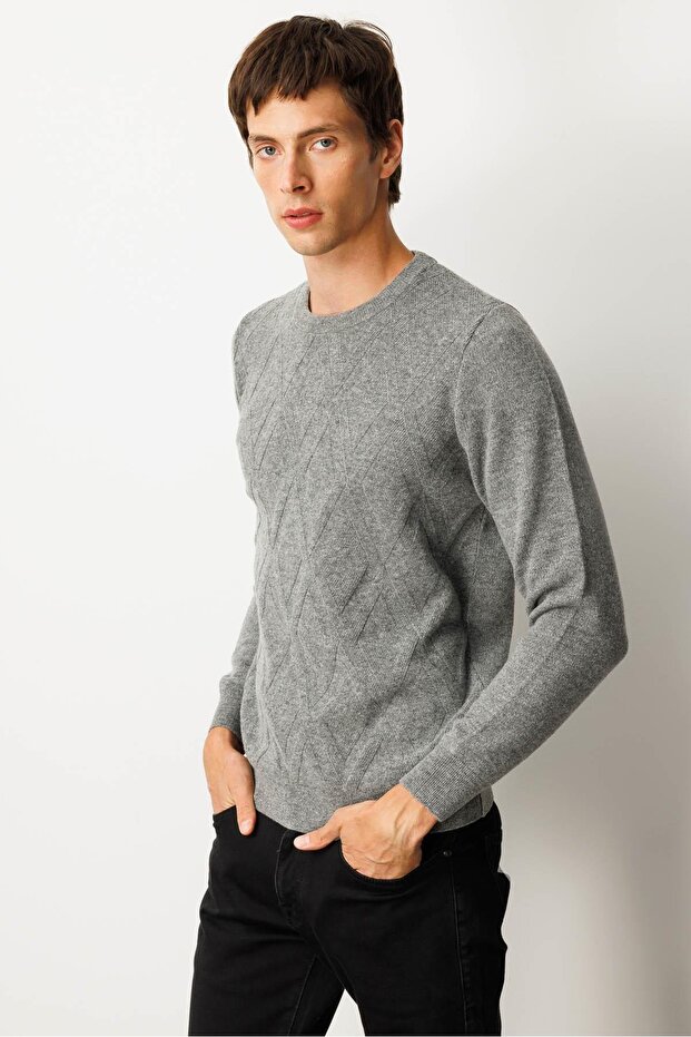 Men's Crew Neck Straw Knit Baklava Y.Füme Wool Sweater