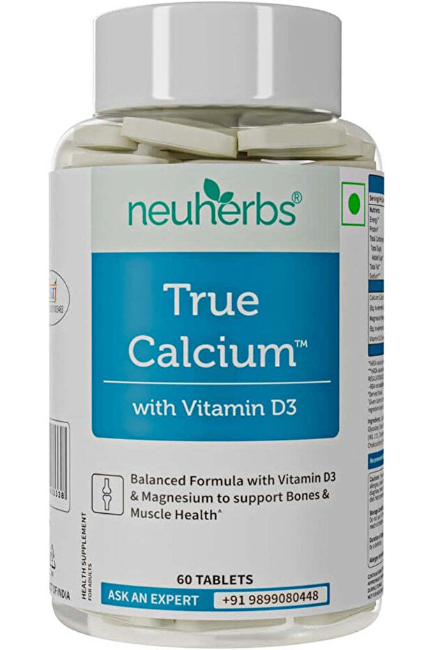 True Calcium 1000mg Supplement For Men & Women- 60 Vegan Tablets