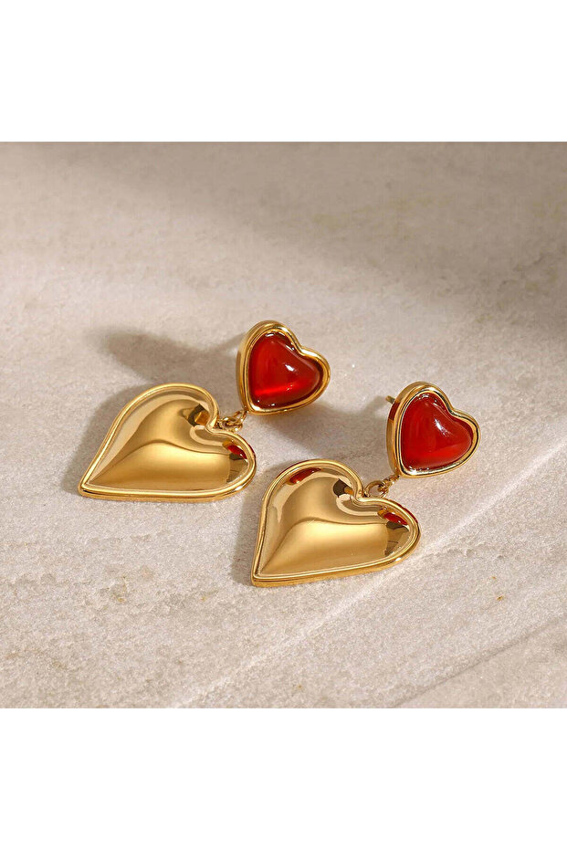 Red Agate Heart Earrings