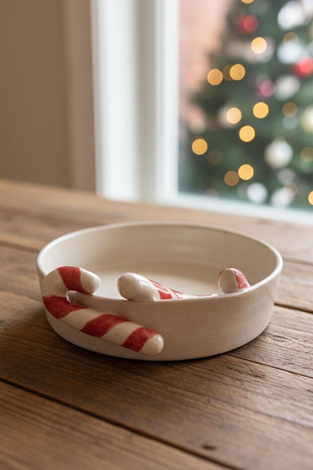 Candy Cane Patterned Ceramic Plate - 3