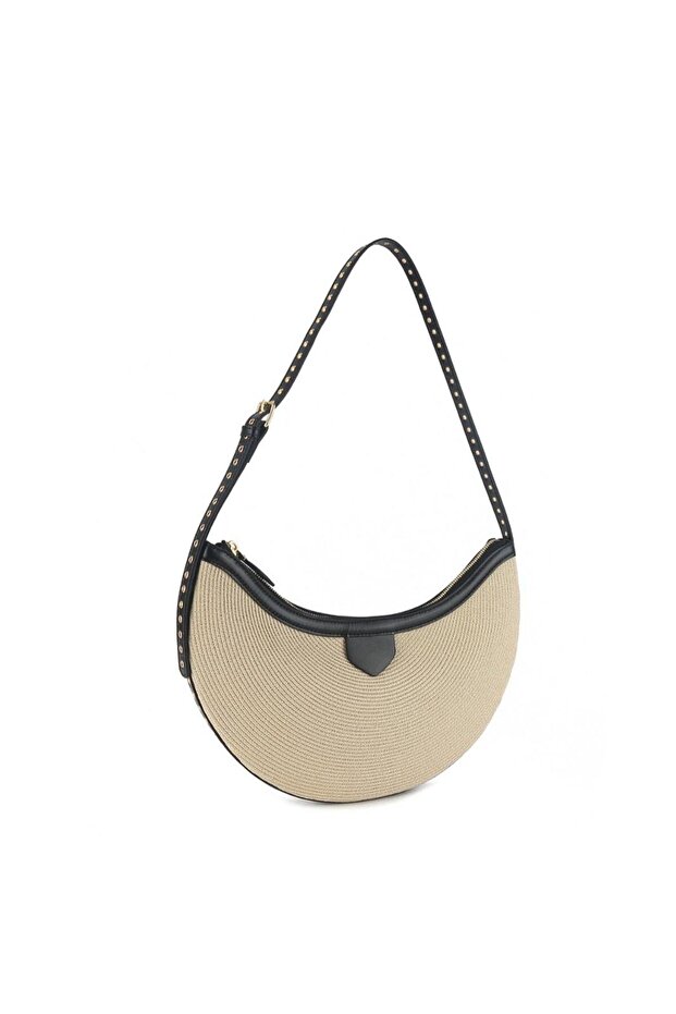 Yoyo Shoulder Bag, cowhide & raffia combination crescent armpit bag