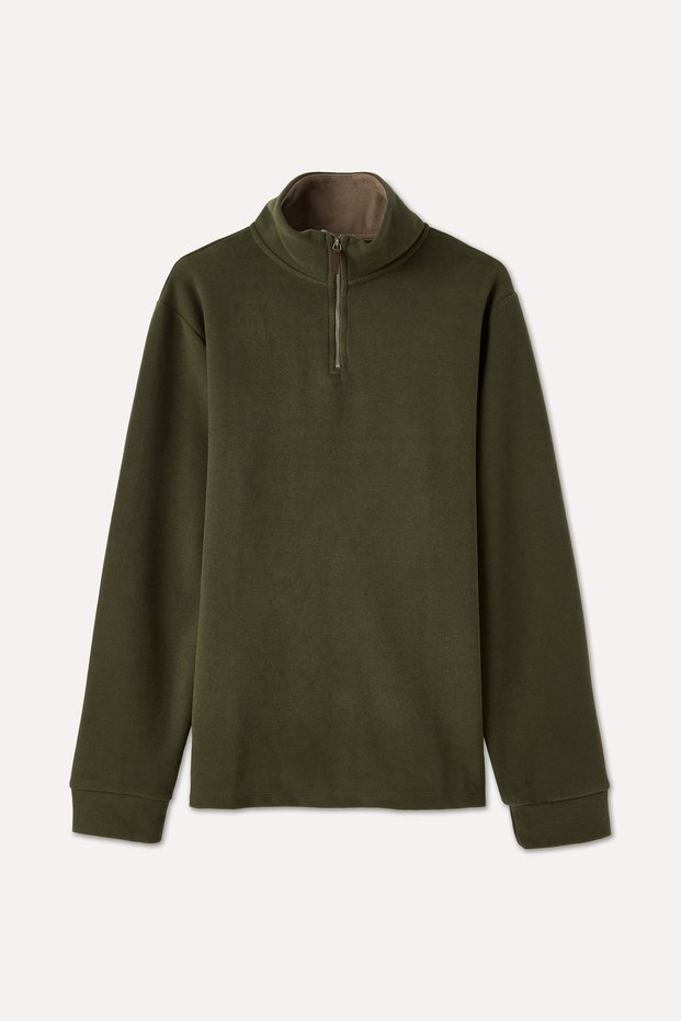 Men's Khaki Zippered Stand Collar Sweatshirt