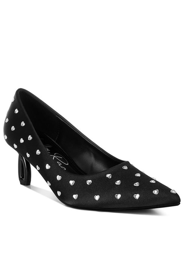Women Heart-Shaped Rhinestones Pumps in Black