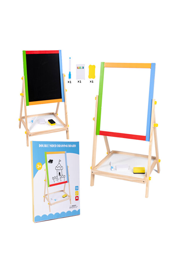 Double-Sided Magnetic Wooden Easel Board for Kids with Accessories