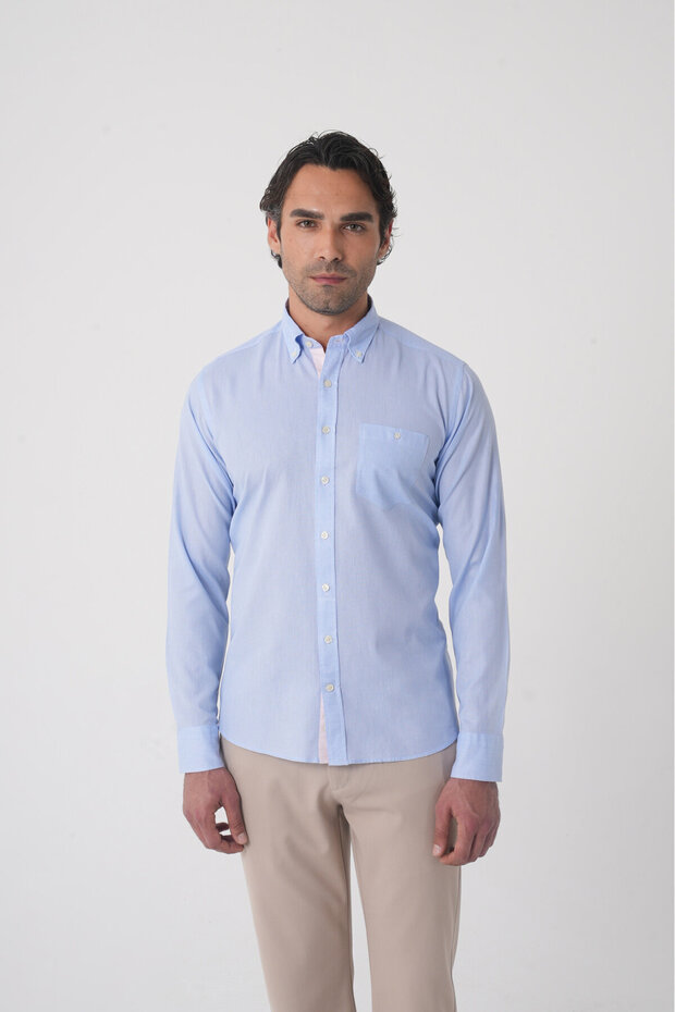 Men's Regular Fit Long Sleeve Light Blue Shirt