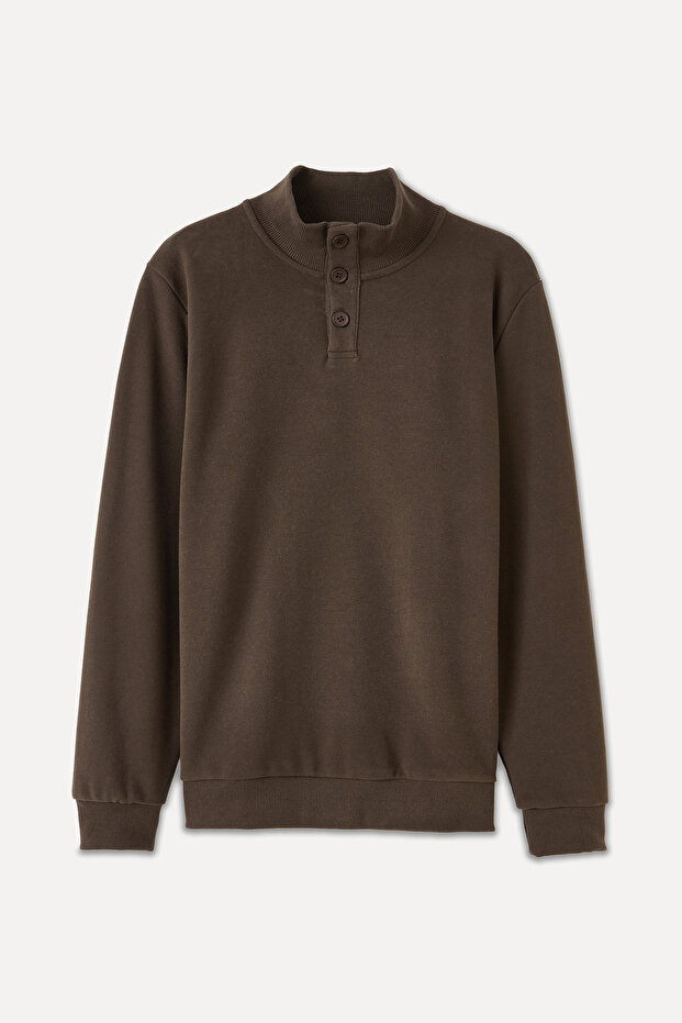 DÜĞMELİ DİK YAKA SWEATSHIRT - 6
