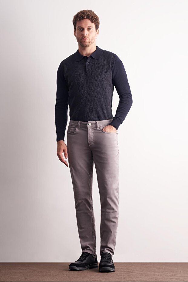 Gray 5 Pocket Casual Slim Fit Cotton 5 Pocket Trousers 1003255318