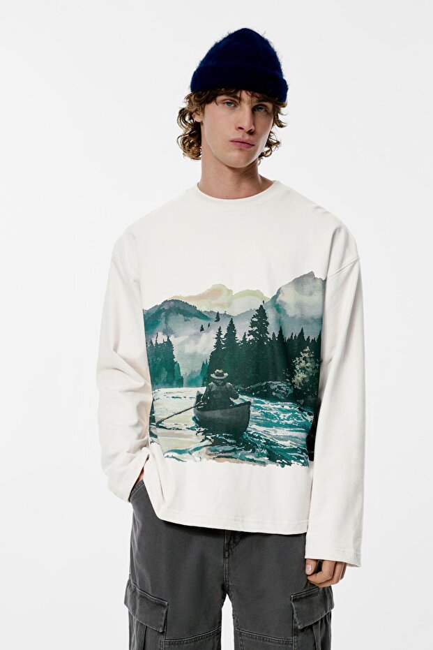 Beyaz grafikli sweatshirt - 2