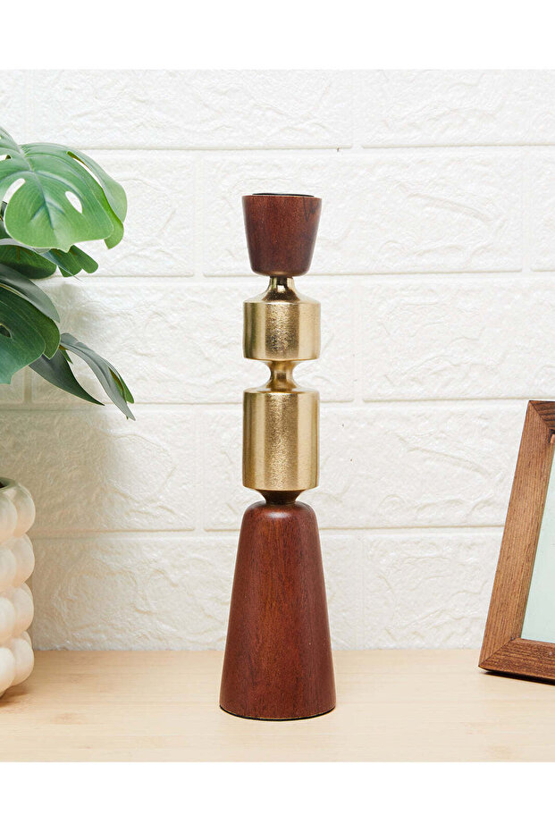 Brown Midmod Pillar Candle Holder