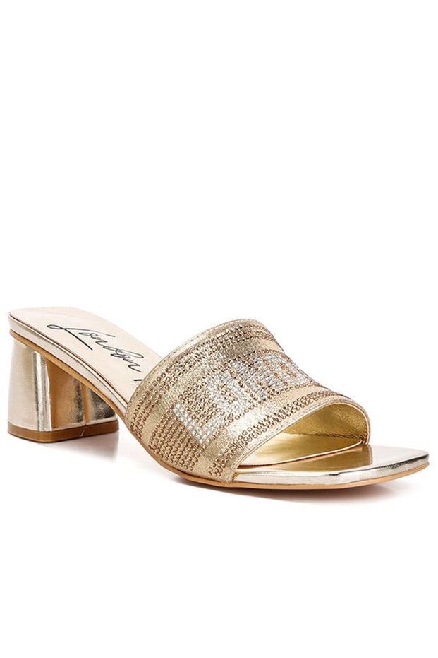 Women Rhinestone Embellished London Sandals in Gold