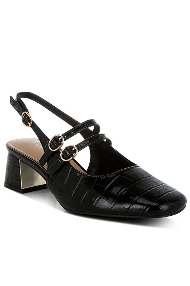 Women Block Heel Slingback Sandals in Black