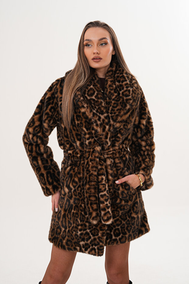 Midi Length Mink Leopard Coat - 1