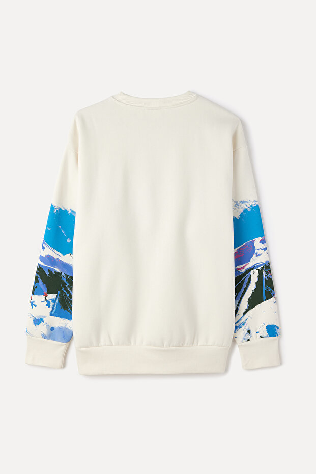 BASKILI BİSİKLET YAKA OVERSIZE SWEATSHIRT - 2