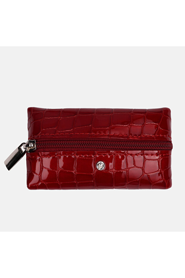 Red patent leather key case with a crocodile pattern - 2