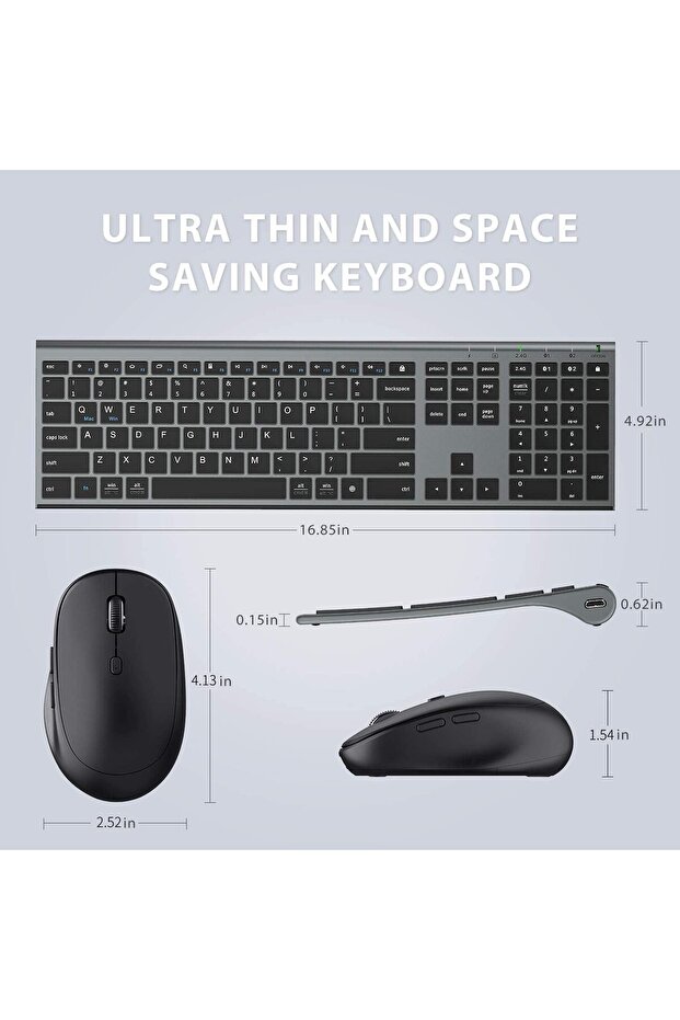 Bluetooth Keyboard and Mouse Set DK03, Rechargeable Dual-Mode Wireless Combo - 7