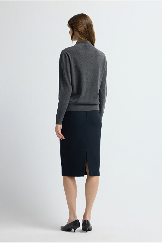 Dik Yaka Düğmeli Triko Hırka - 5