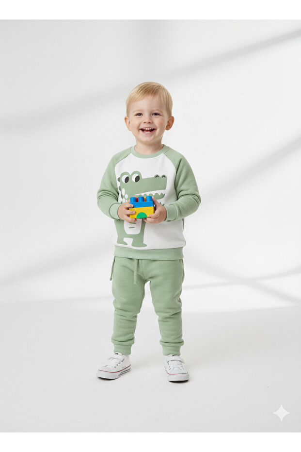 Unisex Kids Transitional Crew Neck Sweatshirt Tracksuit Bottom-Top Set