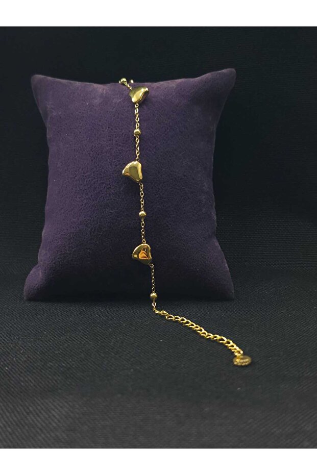 Heart Figured Lover Gift Style Yellow Color Coated Chain Steel Bracelet