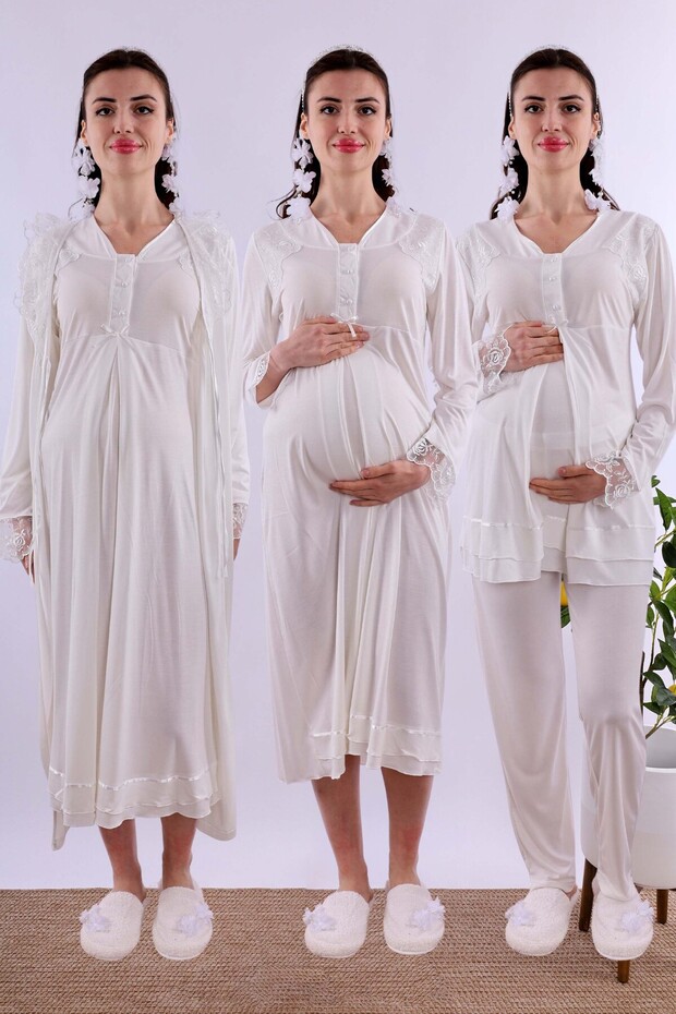 Cotton Maternity and Breastfeeding Set 4 Pieces Effortt - Ecru Color