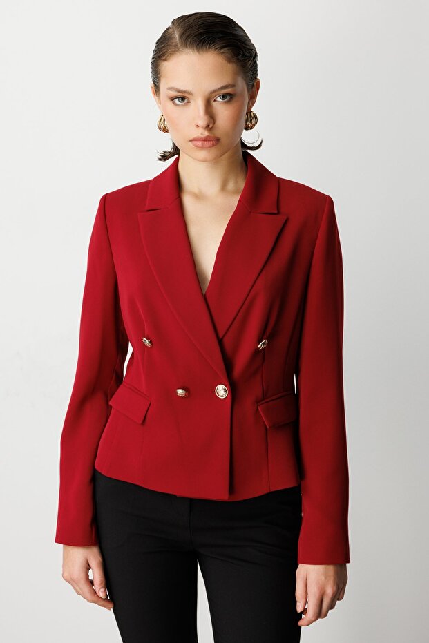 سترة مبطنة بياقة مزدوجة الصدر - 1