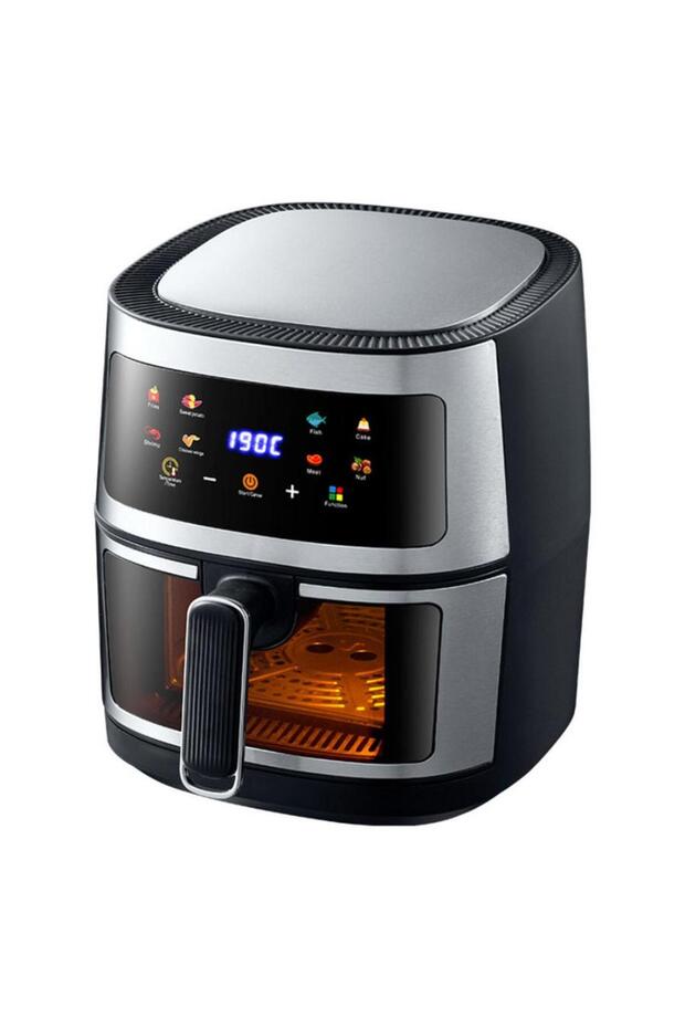 Digital Smart Air Fryer, 8L Large Capacity, LED Touch Display, Temp Control, Black & Silve