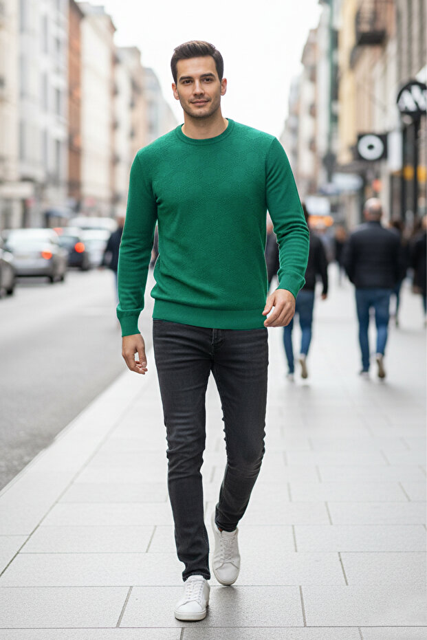 سترة رجالية بياقة دائرية ونقشة هندسية - 3