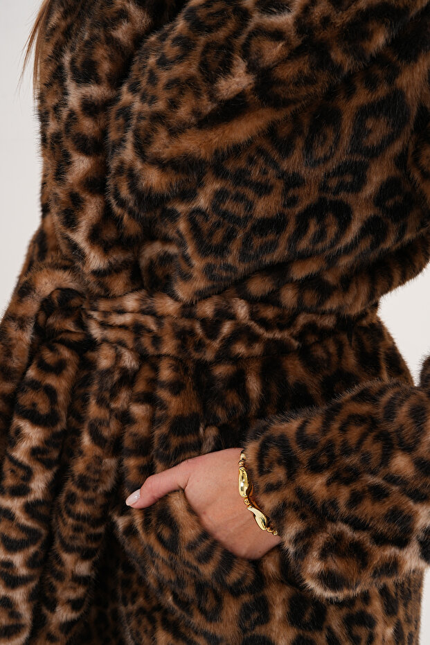 Midi Length Mink Leopard Coat - 8