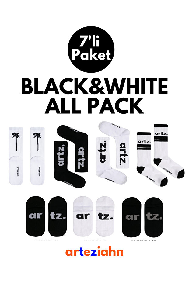 Black&White Classics All Pack Lifestyle Unisex Black-White Towel Sole Organic Cotton 7-Piece Sports Socks Set