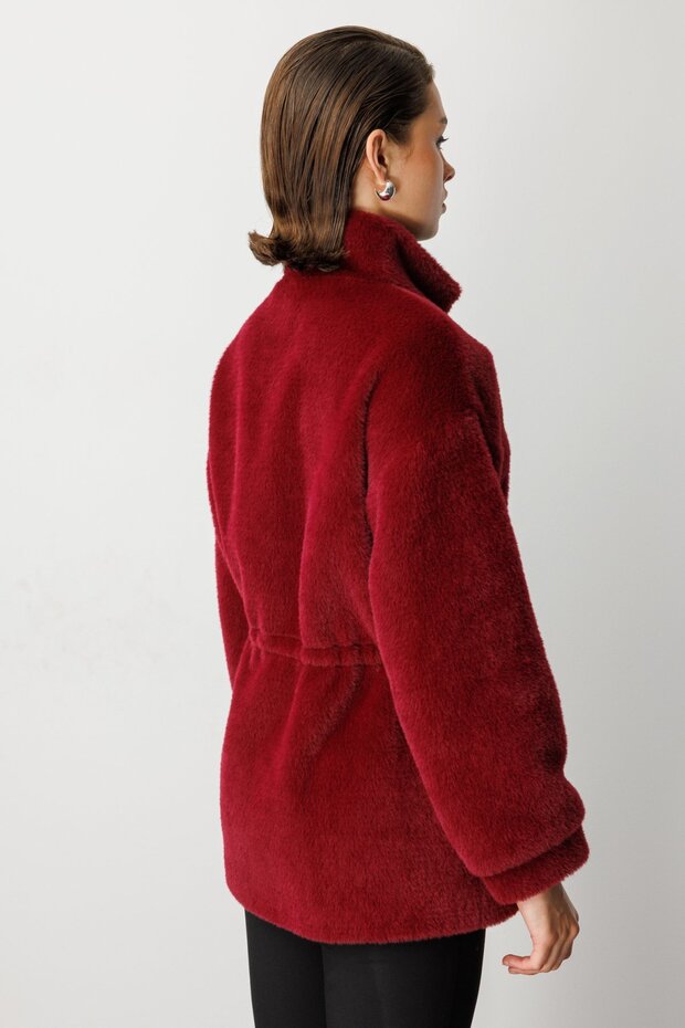 ياقة مرتفعة متوسطة الطول معطف قطيفة - 5