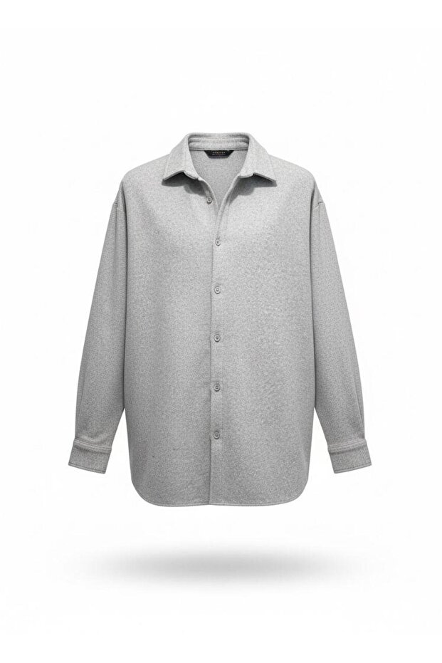 Erkek Kışlık Basic Oversize Gri Oduncu Kaşe Ceket - 3