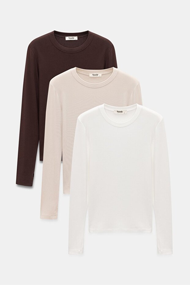 Women's Crew Neck Fingerhole Long Sleeve Bodysuit/Blouse - Pack of 3