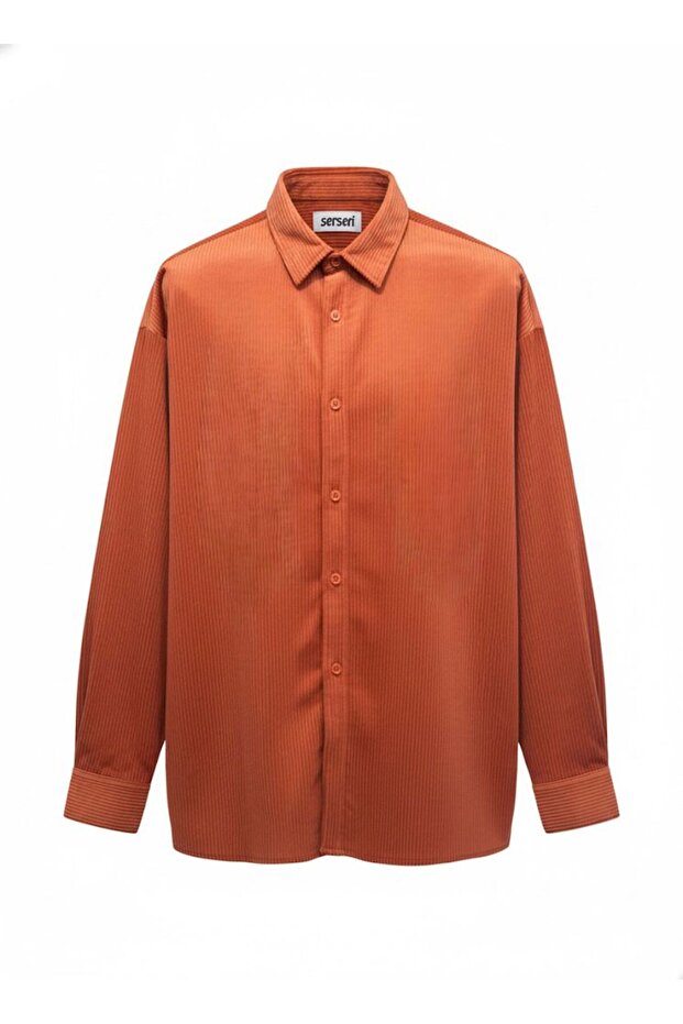 Erkek Trend Fitilli Basic Kiremit Oversize Kadife Ceket - 3