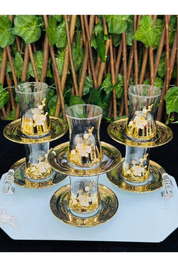 6-person 12-piece titanium gold pearl stone tea cup set