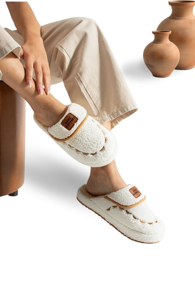 Women's House Slippers Lightweight Sole Warm Winter Women's House Slippers Dowry Slippers White