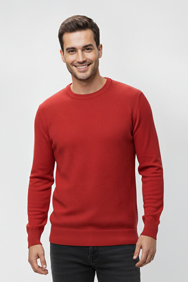 سترة رجالية بياقة دائرية ونقشة هندسية - 1