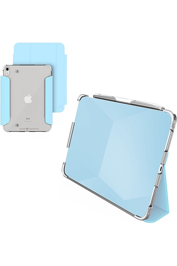 Studio Max iPad Case with Magnetic Stand, Transparent Shell, Apple Pencil Holder (Mist Blue)